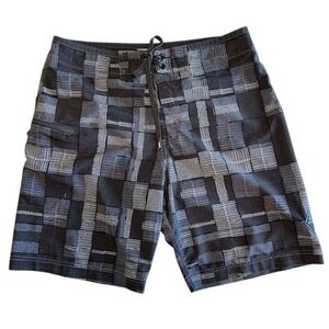 PrAna Swim Shorts Geometric Print Swim‎ with Zip Pocket Drawstring Closure Sz 32